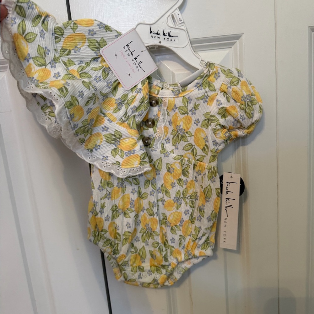 Hatch & Harlow Girls' Yellow Lemon Print Cotton Romper Dress